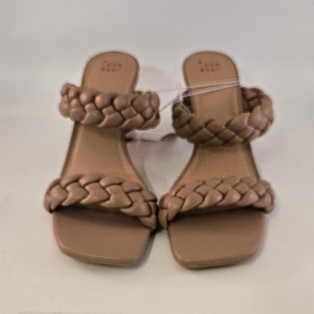 A New Day Basil Braided Mule Sandals Block Heel Straps Beige Tan New Size 10 - Picture 2 of 11